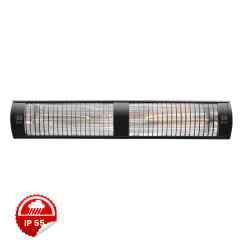 Siyah ince alüminyum gövdeli, IP55 su korumalı kapalı konumda ELCON EIR-3000 (3000W) çift lambalı elektrikli teras ve restoran ısıtıcısı.